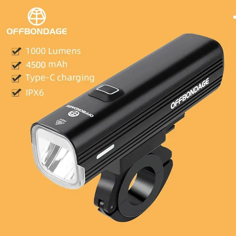 OFFBONDAGE 1000Lumen USB Faro per bici con Power Bank – Bianco