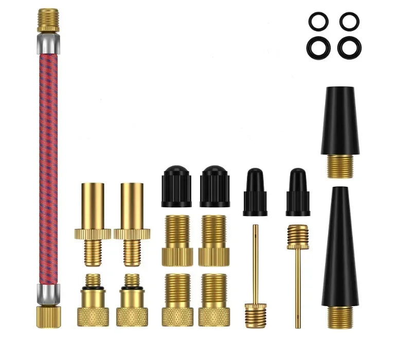 Kit de 21 Peças de Agulha para Inflador de Pneus de Bicicleta e Adaptador de Mangueira de Ar Multi Válvula